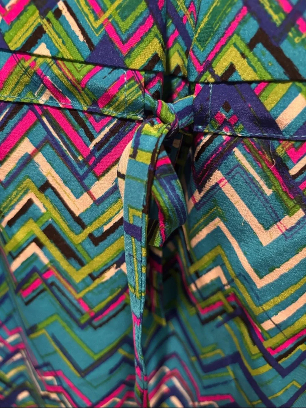 Amanda Uprichard Silk Drawstring Waist Multi Colored Chevron Pattern Dress Sz S